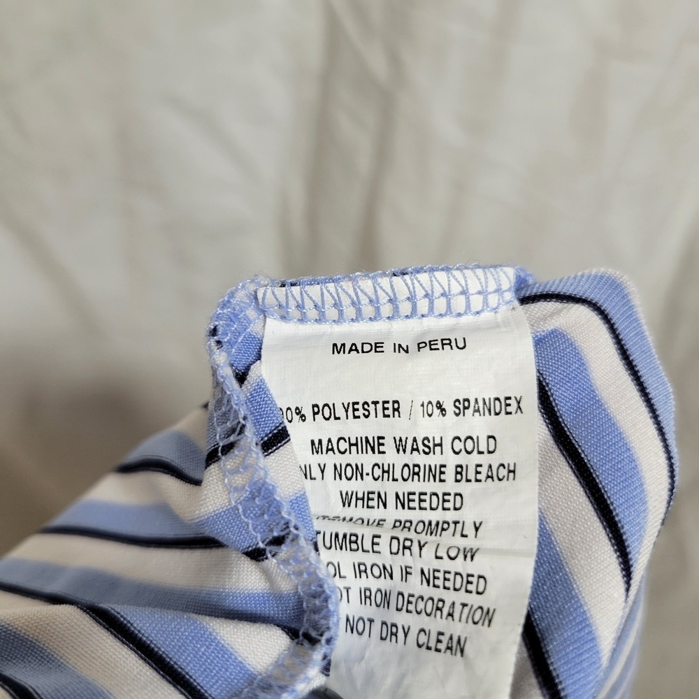 Greyson Polo Shirt Mens Medium Blue White Striped Golf Performance Button Down - Picture 6 of 7